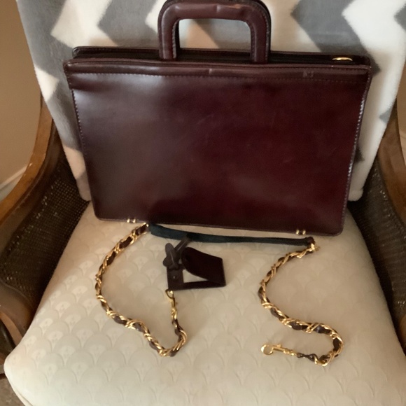 Top grain leather briefcase gold hardware,3 compartment, gold&leather strap NWOT - Picture 5 of 8